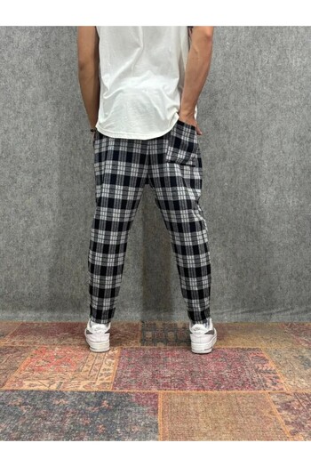 FıttingRoom Plaid Baggy Trousers with Elastic Waist