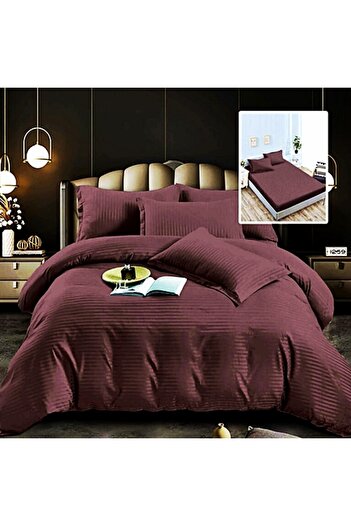PATONE Damask Polycotton Bed Linen, 6 pieces, fitted sheet, brown