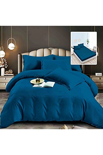 PATONE Damask Polycotton Bed Linen, 6 pieces, fitted sheet, navy blue