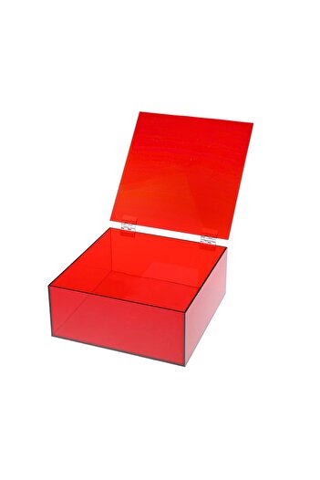 Lamsit Ibdaa Acrylic Box - Fluorescent Box with Hinges - Jewelry & Collectibles (20x20x8 cm,Red)