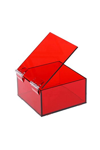Lamsit Ibdaa Acrylic Box - Fluorescent Box with Hinges - Jewelry & Collectibles (10x10x5 cm,Red)