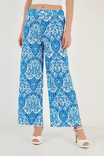 Lela Patterned Elastic Waist Wide Leg Trousers Pants 5869018