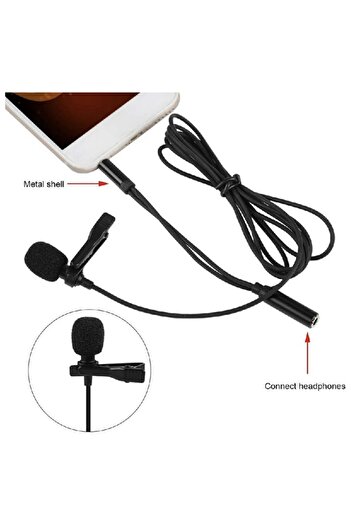 Bibilel Microphone Lavalier with Jack Connector, Clip-On, 1.5m Cable, Black