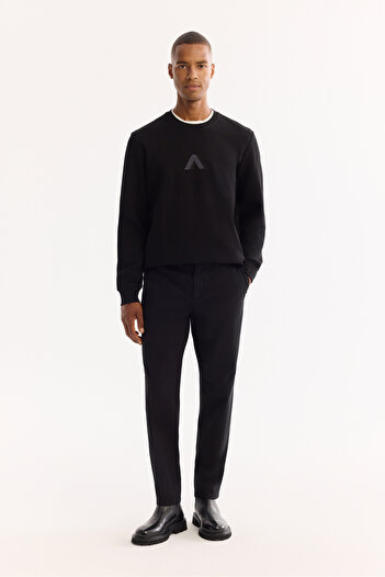 Avva Men's Slim Fit Black Soft Buttoned Chino Trousers A52Y3019