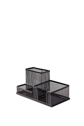 Partner 3-Compartment Metal Mesh Desk Organizer Black