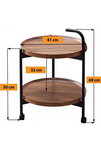 Kardett Coffee table, round table with wheels, 2 levels, brown wood, 41x41x69 cm – Living room side table
