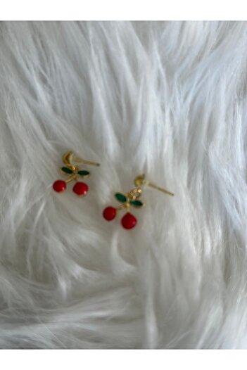 Baykuşca Small Cherry Earrings, Studded Earrings, Beach, Swimsuit, Children's Earrings