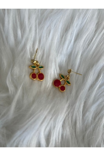 Baykuşca Medium Cherry Earrings, Studded Earrings, Beach, Swimsuit, Summer Earrings, Children's Earrings