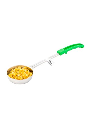 Generic Restaurantware-Met Lux 4 Ounce Portion Ladle, 1 Perforated Portion Serving Spoon - Green Handle, Di