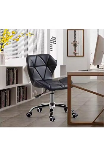 Kardett Black swivel chair made of eco-leather, height-adjustable, without arms, with rubber wheels,