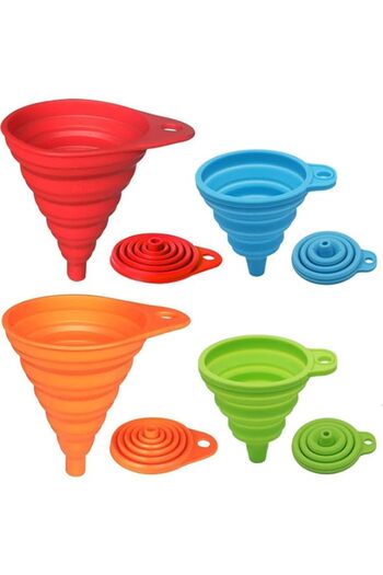 Generic KongNai Silicone Collapsible Funnel Set of 4, Small and Large, Foldable Kitchen Funnel for Water Bo