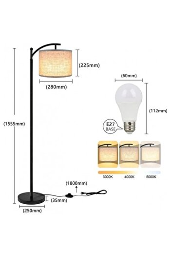 Kardett Modern Arc Floor Lamp 155cm with Remote Control, 12W Adjustable LED Bulb, Beige Lampshade – for Living Room, Bedroom