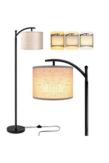 Kardett Modern Arc Floor Lamp 155cm with Remote Control, 12W Adjustable LED Bulb, Beige Lampshade – for Living Room, Bedroom