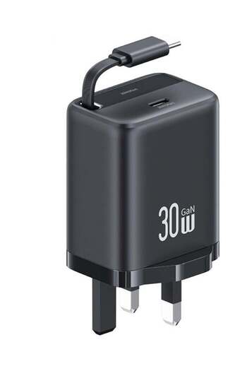 Usams 30W Dual-Port Charger with Retractable Type-C Cable