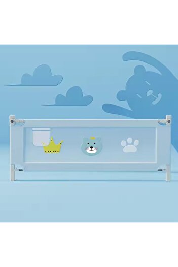 Kardett Bariera protectie pat copii reglabila pe inaltime, 150cm, albastra, sistem vertical, montaj rapid, s