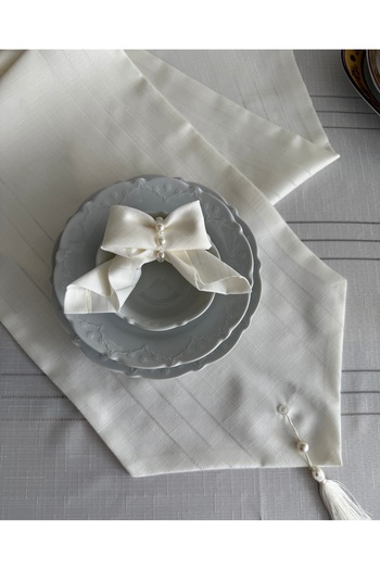 Hilaliart 26 Piece Luxury Tablecloth Set – Includes Pearl Detailed Napkin Holder, Double Layer Runner
