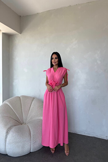 kamacibutik OMUZ BÜZGÜLÜ ÇİÇEKLİ ELBİSE