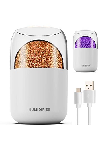 DigiMat Umidificator Volcano Design cu aromaterapie, 300 ml, RGB, pornire/oprire automată, alb