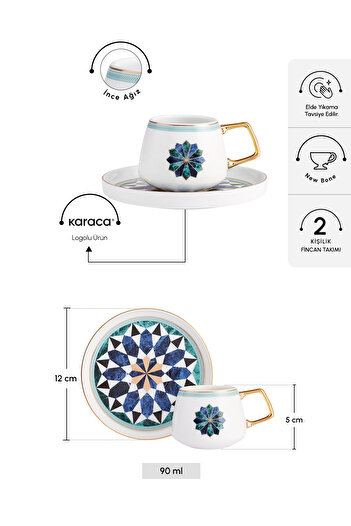 Karaca Roman 2 Kişilik Kahve Fincan Takımı 90 ml