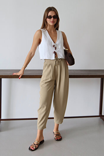 Trendyol Collection Light Khaki Shalwar/Harem Lace-Up Trousers Twoss25Pl00126