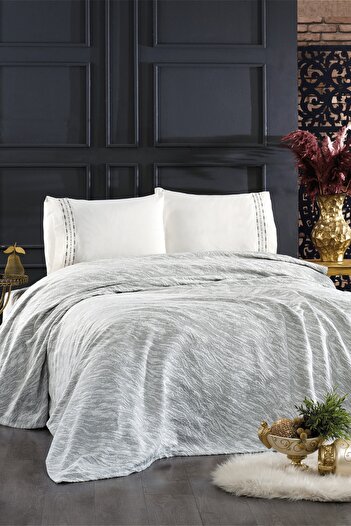 Luvana Home 4 Piece Cotton Jasmine Double Cotton Pique Set Gray