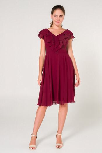 SpringStore Burgundy Collar Flounced Chiffon Evening Dress