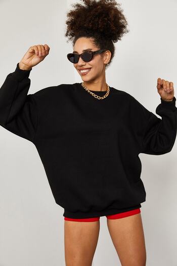 XHAN Women's Black Sweatshirt 1YZK8-12024-02