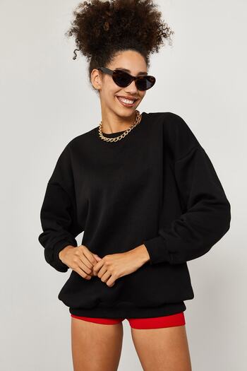 XHAN Women's Black Sweatshirt 1YZK8-12024-02