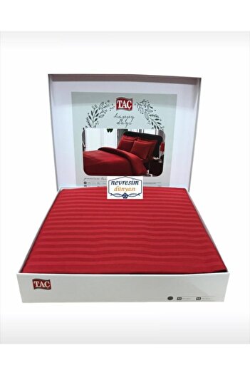 Taç Basic Kırmızı Stripe Çift Kişilik Nevresim Takımı - D2r