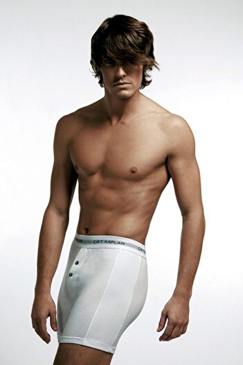 Çift Kaplan Men's Elastane Piping White Boxer Shorts 0880