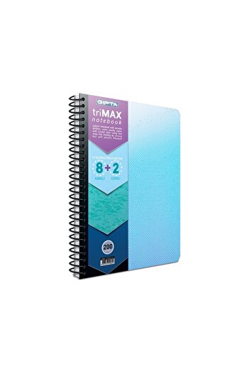Gıpta Trimax A4 200 coli 8+2 Coperți din plastic Caiet cu spirale 2405 Albastru deschis