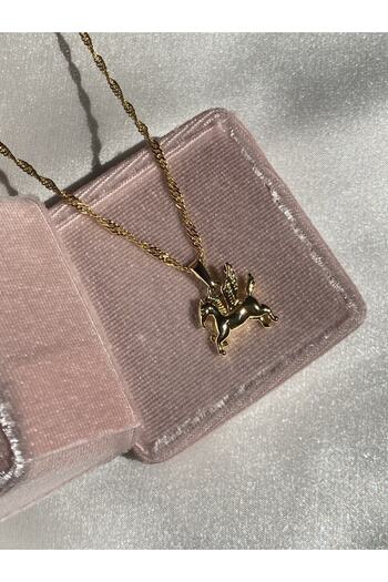Harlofia Jewelry Altın Kaplama Minimal Kanatlı At Pegasus Kolye