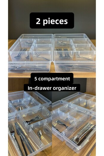 Bayev 2 Pieces Nova 5 Compartment Drawer Organizer Cutlery Box Without Cover - Kitchen Organizer