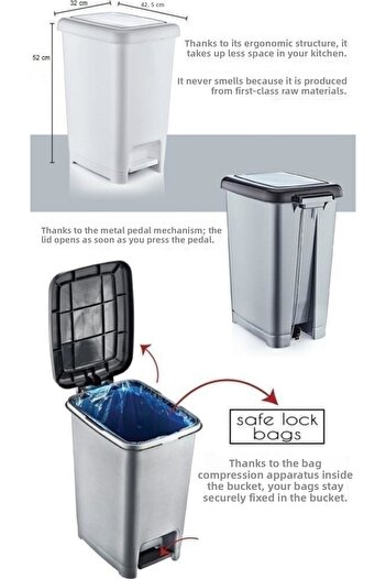 Bvlx Slim Pedal Plastic Trash Can with Black Lid 60 Lt