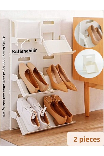 Bayev 2 Pieces of Lyon Cream Shelf Vertical Rack - Multi-Layer Space Saving Slipper Organizer