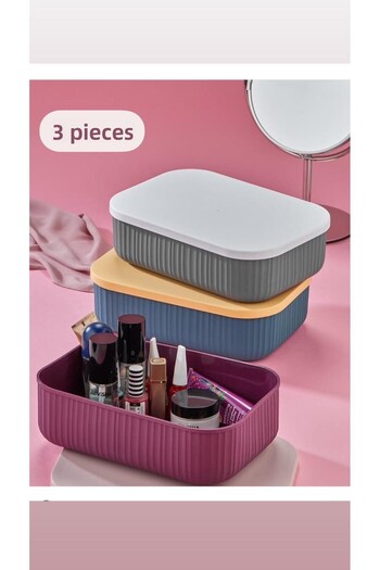 Bayev 3.2 Lt Mix Cosmetic Storage Containers with Lids - 3Pcs Bathroom Organization