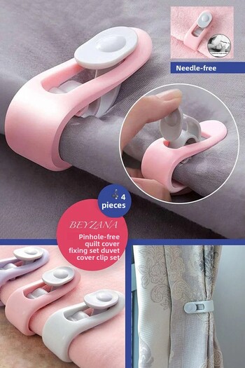 BEYZANA Needle-Free Quilt Sheet and Curtain Holder Stabilizer Non-Slip Duvet Cover Organizer Clips - 4 Pcs