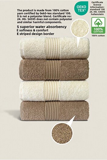 Ellaline 4-Piece Hand Face Towel Set 100% Cotton Certified Bathroom |   Kitchen |   Dowry Box 50X90Cm Cream - Brown