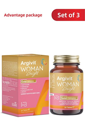 Argivit Woman Bright Gold Complex 3 Pack - Biotin, Niacin, Zinc (in Safr) Supplement 30 Tablets