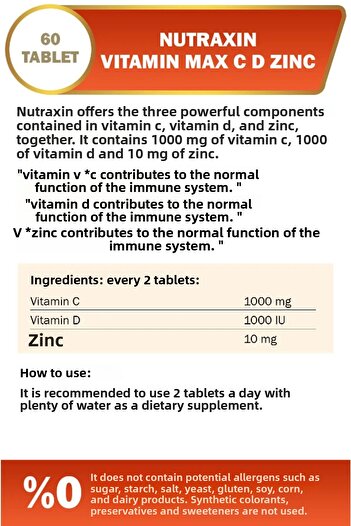 Nutraxin Vitamin Max C-D-Zinc 60 Tablets