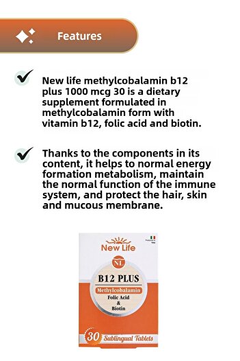New Life Metylcobalamin B12 Plus 1000 Mcg - 30 Sublingual Tablets, 2 Pieces