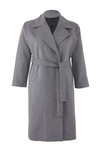 Trendyol Curve Black Gray Herringbone Double Breasted Long Oversize Plus Size Cashmere Coat Twoaw26Dd00007