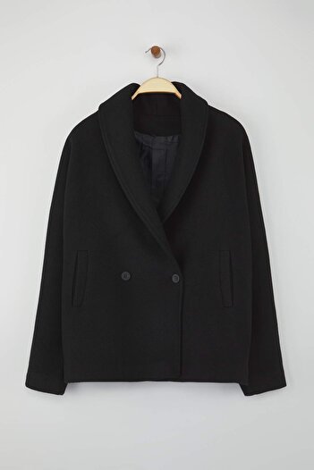 Trendyol Curve Black Regular Wool Oversize Cashmere Short Jacket Coat Twoaw26Dd00009