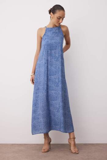 Trendyol Collection Blue Abstract Maxi Woven Dress Twoss25El00904
