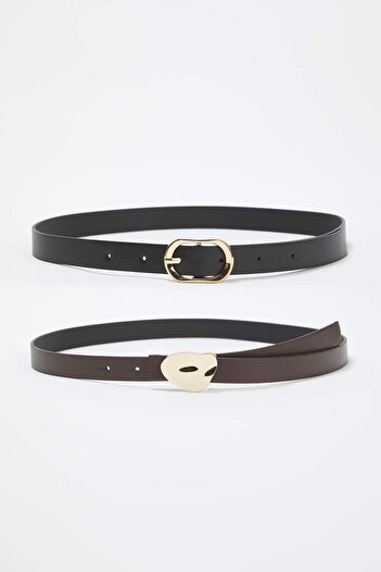 Trendyol Collection Black-Brown 2-Pack Leather Look Belt Twoaw26Ke00009