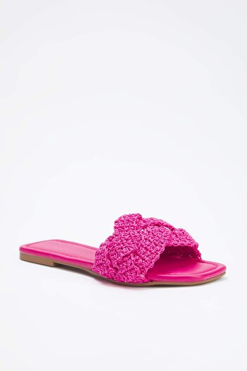 TRENDYOL SHOES Φούξια Πλεκτές Γυναικείες Ψάθινες Παντόφλες TAKSS25TE00030