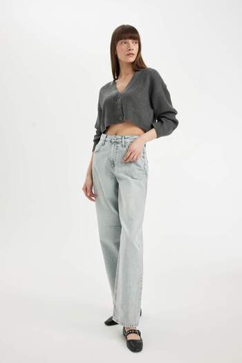 DeFacto Regular Fit V-Neck Basic Plain Buttoned Knitwear Cardigan U2052Az24Au
