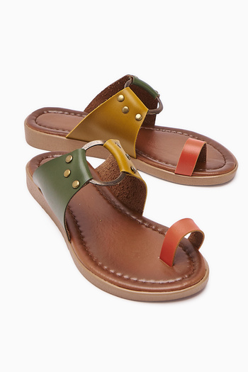 Limoya Genuine Leather Bitania Khaki Women's Flip Flops