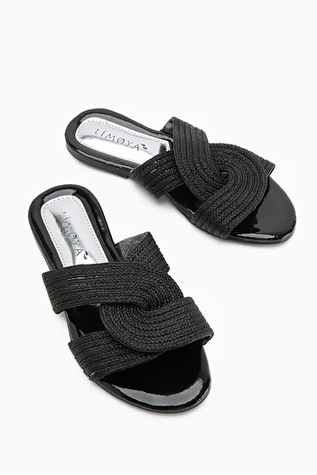 Limoya Nihaal Black Cross Strap Flat Sole Women's Slippers