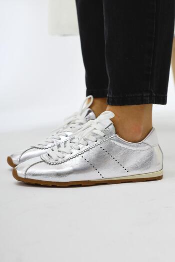 Limoya Genuine Leather Alisa Gold Lace-Up Casual Women's Shoes
